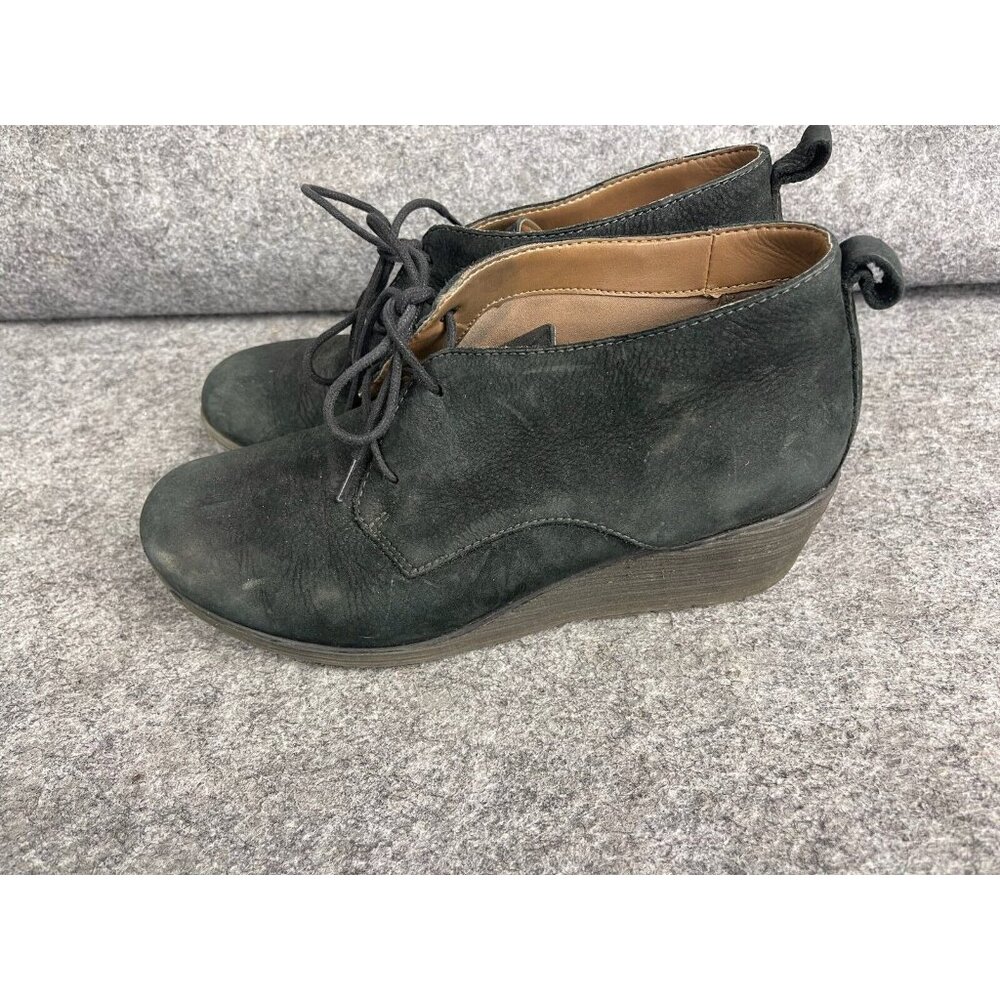 Dansko Cadee Wedge Ankle‎ Bootie Women's EU 39 Black Nubuck Leather Lace Up